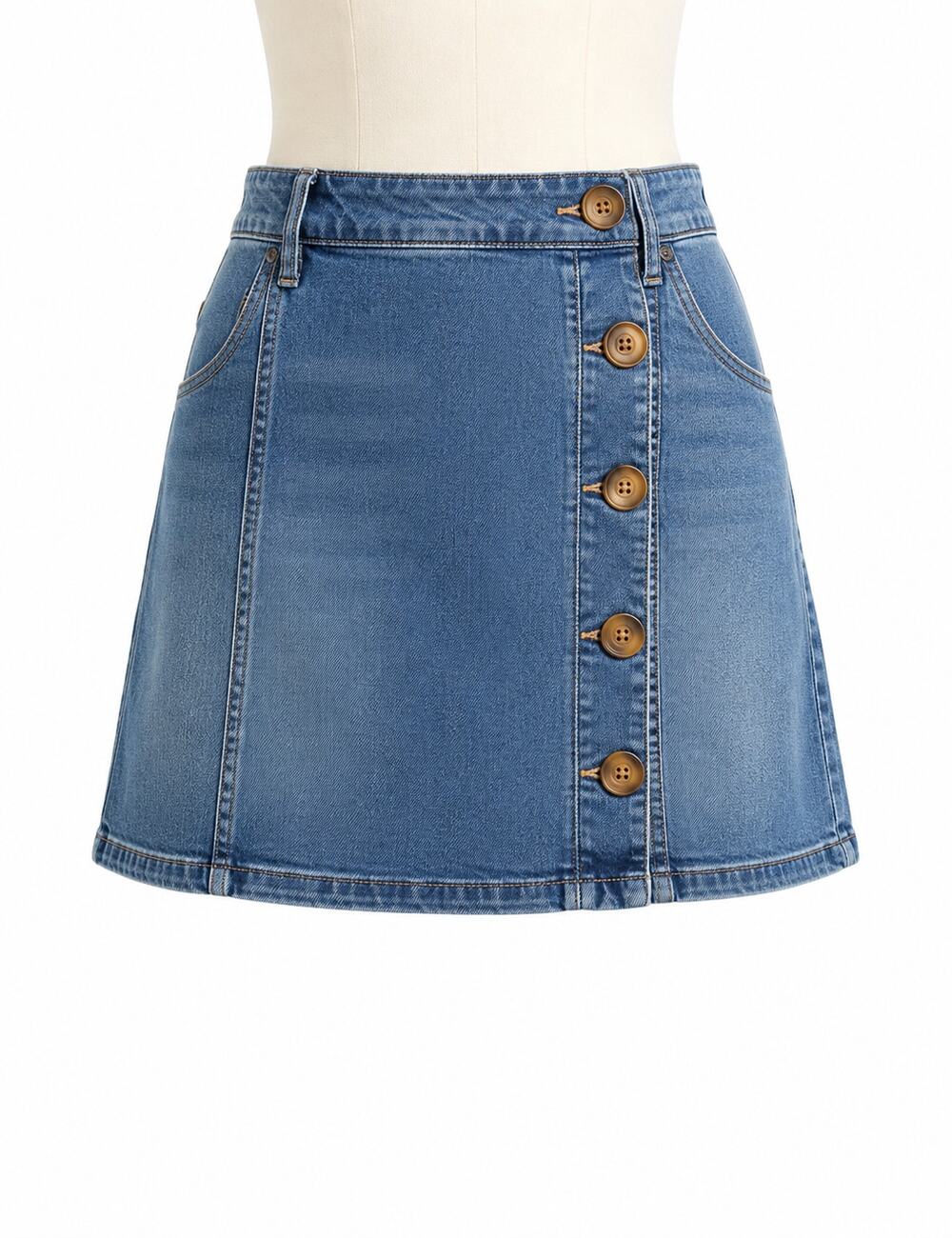 Free People Button Front Denim Mini Skirt - Size 4 - Light Wash